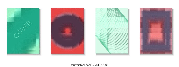 Graphic Cover Set. Summer Circles With Modern Art. Linear Shapes For Brand Folder. Halftone Flyer. Minimalist Book Template. Geometric Business Pattern. Trendy Graphic Cover