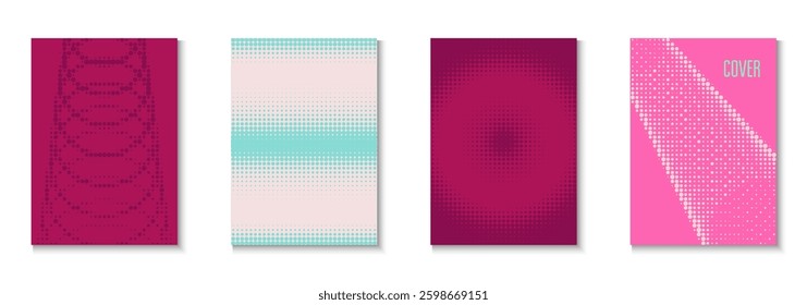 Graphic Cover Set. Summer Circles With Modern Art. Young Hipster Design On Annual Page. Halftone Flyer. Minimalist Wave Poster. Geometric Book Template. Trendy Graphic Cover