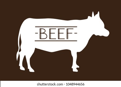 Graphic cow and inscription. On a dark background