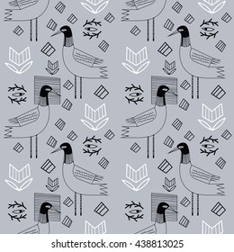 Graphic cranes seamless pattern. Decorative birds pastel illustration. 