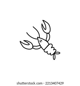 Cangrejo de río gráfico, ilustración de caricatura de vector animal aislada en blanco, símbolo plano simple, cáncer de línea de icono de silueta, signo decorativo para el diseño de colorear alfabeto zoológico, comida orgánica, café marino