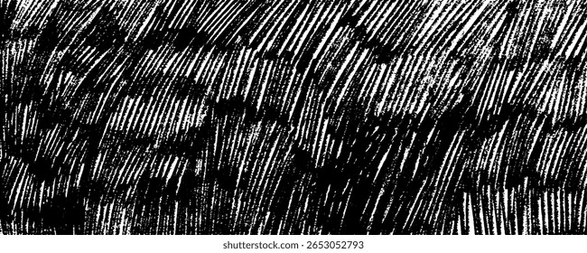 Fundo gráfico de giz de cera desenhado com hachura. Textura áspera vetorial desenhada à mão. Linhas curtas confusas, traços, traços de lápis. Fundo infantil rabiscos funky. Textura do esboço.