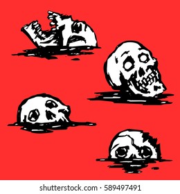 graphic creepy skull set vector illustration