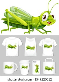 Graphic of cricket on different product templates illustration