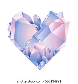 Graphic crystals in the shape of heart. Vector Valentine day design in pastel colors isolated on white background