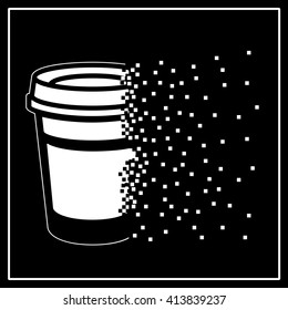 Graphic cup of hot coffee, a brick dropped distributed to the rear on the blackboard in the form of vector.
