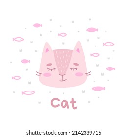 Graphic cute beast. Animals in the form of a cat for printing, postcards, textiles, child development. Flat vector, home furry friend