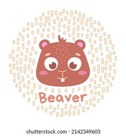 Graphic cute beast. Animals in the form of a toothy beaver for print, postcards, textiles, child development. Flat vector beaver