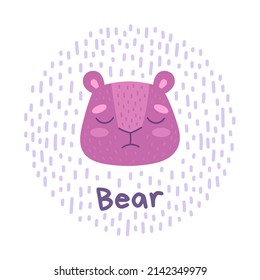 Graphic cute beast. Animals in the form of a sleeping bear for print, postcards, textiles, child development. Flat vector bear