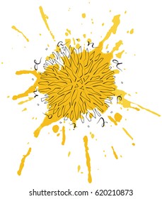 Graphic decorative dandelion with yellow splash