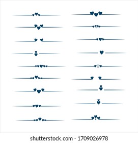 Elementos decorativos gráficos con corazón, saltos de texto y conjunto de líneas delimitadoras 