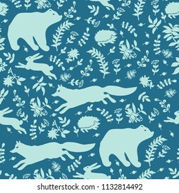 Graphic decorative fairy forest  pattern with fairy animals
