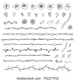Graphic decorative floral elements, sketch,  drawing
