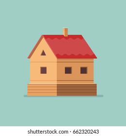 Graphic Decorative house. Landscape in a minimalist style against. Buying, selling a hut. Flat Vector illustration.
