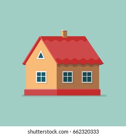 Graphic Decorative house. Landscape in a minimalist style against. Buying, selling a hut. Flat Vector illustration.
