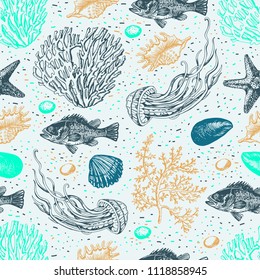 Graphic  decorative vintage sea pattern