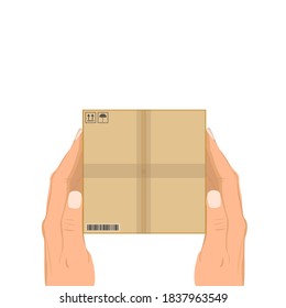 Graphic of delivery box, package. Delivery box in hands. Vector illustration
