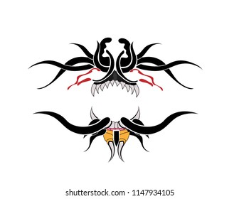 A graphic of a demon pattern with light in his eyes 
ีused for tattoo or skirt.