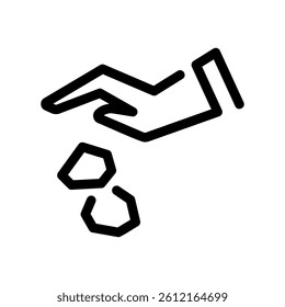 Graphic depicting the action of dropping granular material like seeds for planting growth