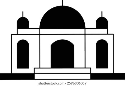 Graphic depiction of a domed architectural monument in black and white, showcasing simplicity and elegance. Perfect for design and symbolic needs, emphasizing iconic structure in minimalistic style.