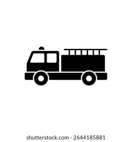 Graphic depiction of a solid black fire truck with ladder, siren, cabin, and wheels, set against a clean white background for a striking visual.