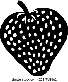 Graphic depiction of a strawberry resembling Lino cut