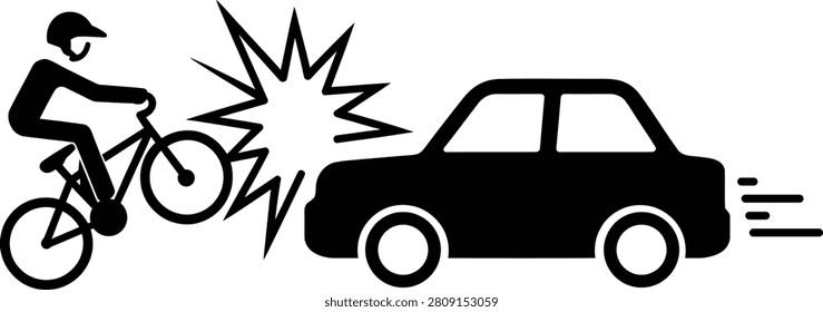 Graphic depicts a cyclist impact with a moving vehicle highlighting traffic safety risks and cautionary awareness for commuters. Useful for insurance or public service announcements.