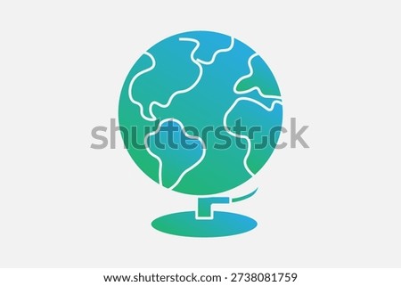 The graphic depicts a desk globe, featuring the same consistent cyan-to-green linear gradient used throughout the entire set.