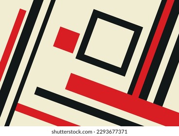 Graphic design in abstract geometric style. Simple geometric shapes: squares, lines in an abstract composition on a white background. Vector illustration.