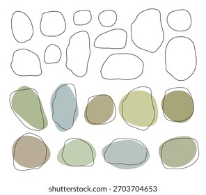 Diseño gráfico con Formas redondas abstractas para un póster o portada con espacio vacío para texto. Arte Abstractas con líneas suaves y manchas coloridas. Conjunto de Plantillas. Ilustración vectorial.