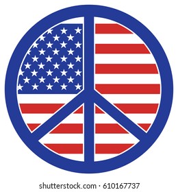 Graphic design of the American flag within a peace symbol.