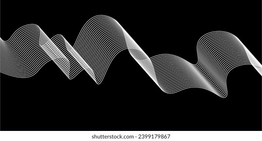 Graphic design art of abstract illusion of spiral with geometric shapes of pink and violet neon lines black background lines waving