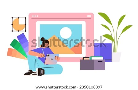 graphic design artist working on laptop woman designer creating logo digital art creation concept