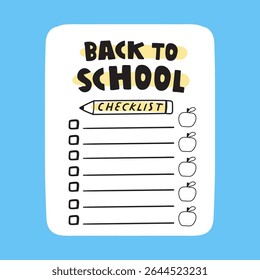 Graphic design. Back to school checklist. Vector hand drawn illustration.