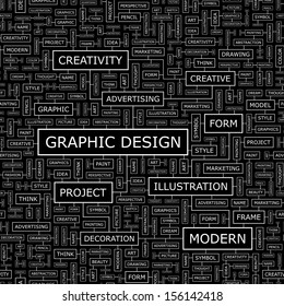 GRAPHIC DESIGN. Background concept wordcloud illustration. Print concept word cloud. Graphic collage with related tags and terms. Vector illustration. 