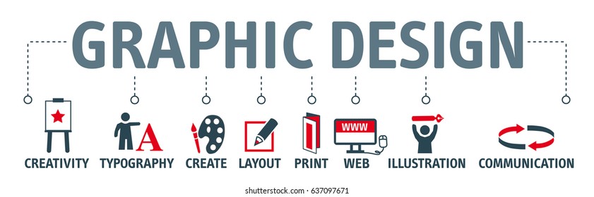 Graphic Design. Banner With Keyword And Icons