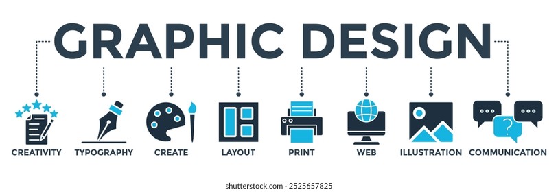 Graphic design banner web icon vector illustration concept with icon of creativity, typography, create, layout, print, web, illustration and communication 
