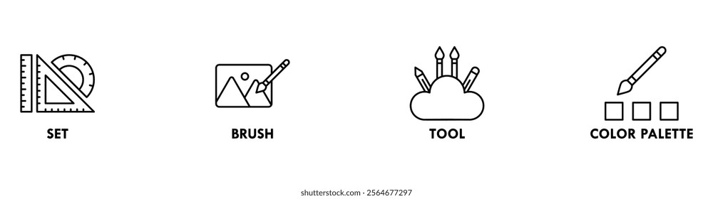 Graphic Design banner web icon illustration concept with icon of set, brush, tool, and color palette