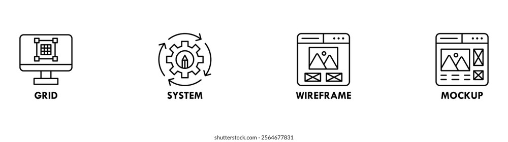 Graphic Design banner web icon illustration concept with icon of grid, system, wireframe, and mockup