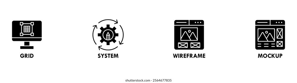 Graphic Design banner web icon illustration concept with icon of grid, system, wireframe, and mockup