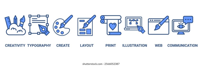 Graphic design banner web icon vector illustration concept with icon of creativity, typography, create, layout, print, web, illustration and communication