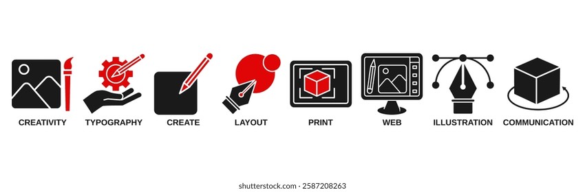 Graphic design banner web icon vector illustration concept with icon of creativity, typography, create, layout, print, web, illustration and communication