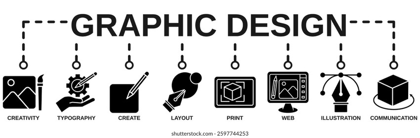 Graphic design banner web icon vector illustration concept with icon of creativity, typography, create, layout, print, web, illustration and communication