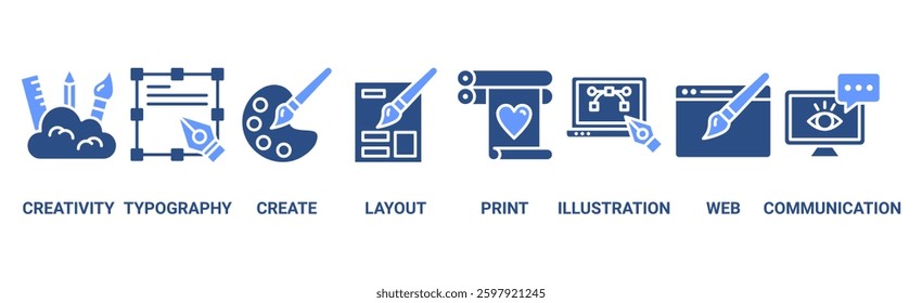 Graphic design banner web icon vector illustration concept with icon of creativity, typography, create, layout, print, web, illustration and communication