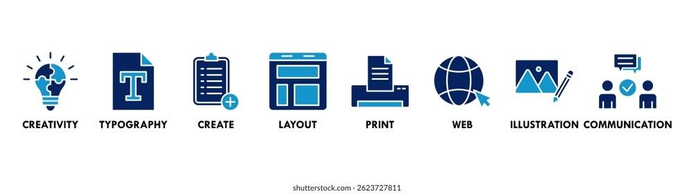 Graphic design banner web icon vector illustration concept with icon of creativity, typography, create, layout, print, web, illustration and communication 