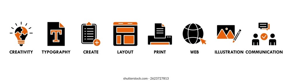 Graphic design banner web icon vector illustration concept with icon of creativity, typography, create, layout, print, web, illustration and communication 