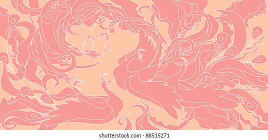 graphic design with a beautiful plumage of birds