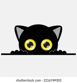 graphic design of a black cat peeking over the fence. can be used for products or content on halloween	