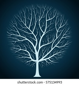 graphic design, bright, tree silhouette on a dark blue background