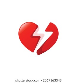 A graphic design of a broken heart, conveying a feeling of sadness, separation, or loss.